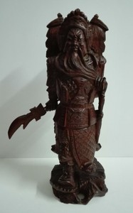 Antique Chinese Guan Yu Gong Warrior God Hand Carved Wood Sculpture
