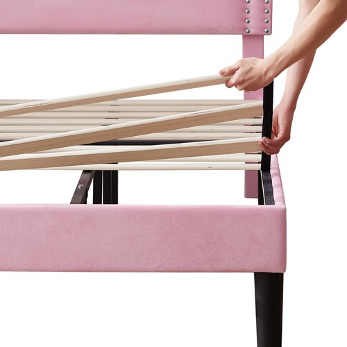 Upholstered Twin/Full/Queen Size Bed Frame Platform with Headboard Wooden Slat - Picture 67 of 106