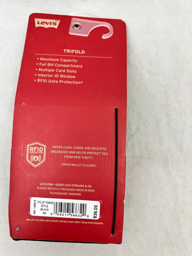 LEVI'S LEVIS Black RFID Protection Trifold Wallet FAST SHIP! - Picture 5 of 7