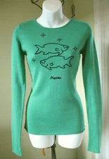 ACROBAT Size XS S 2 4 Zodiac Pisces SILK CASHMERE Crew Neck Sweater Green $164