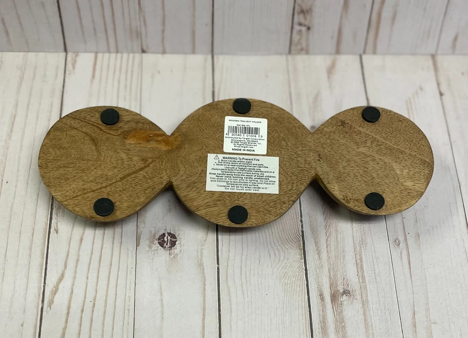 Candelabro de madera de mango 3 luces Tealight marrón claro madera 11" mesa NUEVO Foto 4 de 4