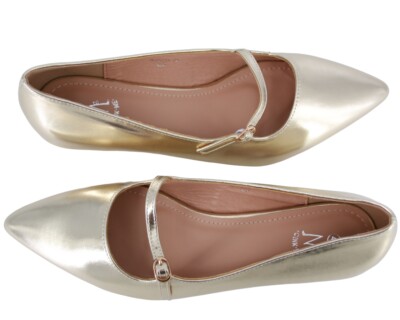 BALLETTSCHUHE MIT ABSATZ KUNSTLEDERSCHUHE DAMENSCHUHE MIT GÜRTEL GOLD
