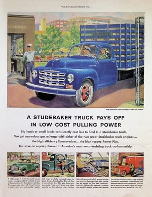 VINTAGE 1950s Print Ad ~ A Studebaker Truck Pays Off In Low Cost Pulling Power