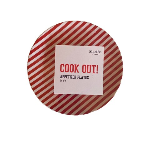 Martha Stewart Cook Out Melamine Appetizer Plates Red White Black Stripe 4 Count
