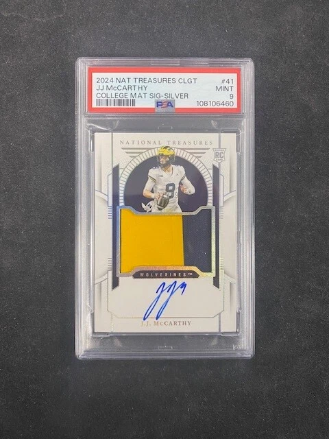 JJ McCarthy Panini National Treasures Collegiate #41 College Material Signature-Silver