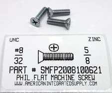 #8-32x5/8 Flat Head Phillips Machine Screws Steel Zinc Plated (100)