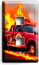 RED FIREFIGHTER FIRE PICKUP TRUCK LIGHT SWITCH OUTLET WALL PLATES FIREMAN DECOR