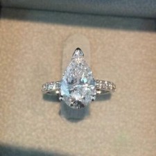 3.20 Carat White Pear Shaped CZ Women's Engagement Fine Ring 925 Sterling Silver