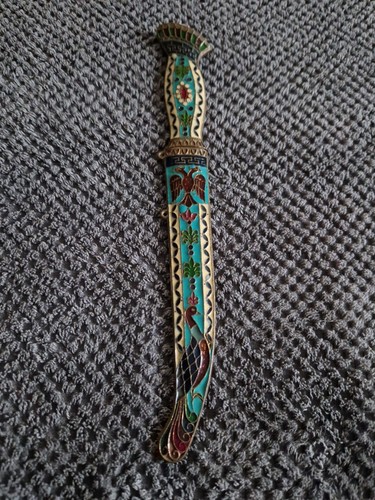 Rare,collectible brass Mongolian-Tibetan traveler's knife with beautiful enamel - Picture 2 of 21