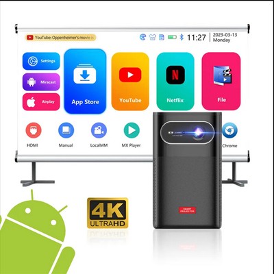 Built-in Battery DLP Android HD 4K WiFi 32GB Movie LED Camping Smart Projector