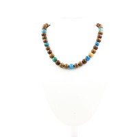 Steine Und Mineralien. Apatit Perlen Halskette + Holz 8 Mm Kette Aus Edelstahl