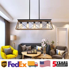 32'' 5 Light Pendant Farmhouse Walnut Ceiling Chandelier Kitchen Island Fixture