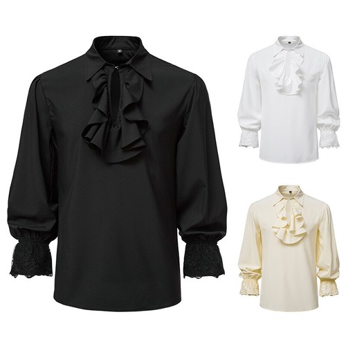 Hommes Rétro Dentelle T-Shirt Renaissance Steampunk Gothique Victorien Ébouriffé - Bild 3 von 19