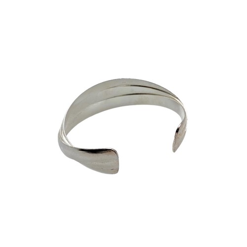 Vintage Bracelet Unisex Cuff Silver Plated Modernist Abstract Wavy 3 Layers - Picture 7 of 17