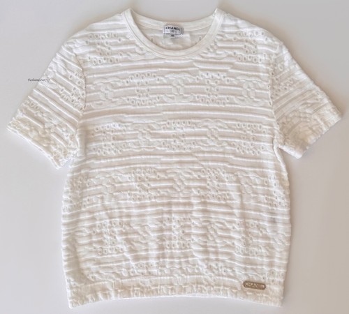 NEW 20C WHITE CHANEL CC LOGO EMBROIDERY TEE T-SHIRT TOP XS - Picture 4 of 14