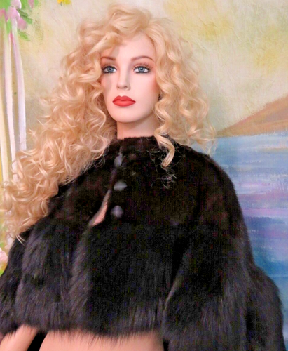 Blackglama genuine Mink Cape coat Sweep high low hem Fox fur trim One size - Picture 6 of 16
