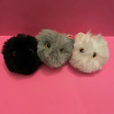 Cat keychains. Plush. Lot of 3. Black. Gray. White.