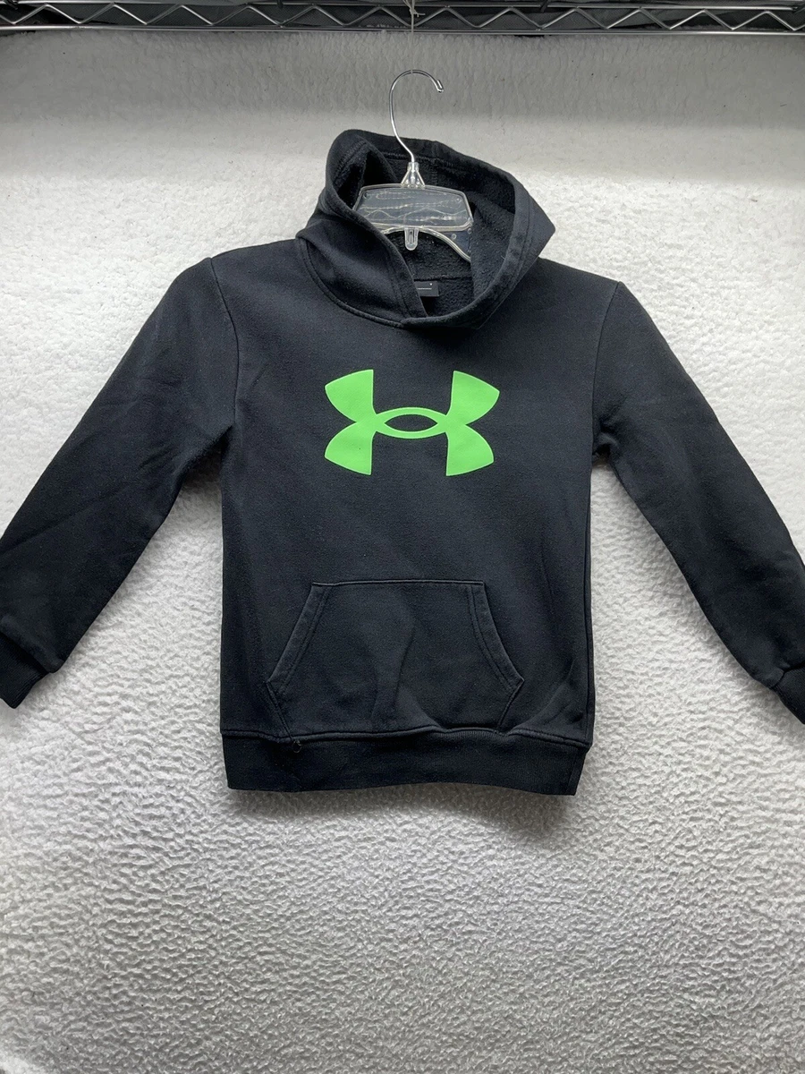 Under Armour Hoodie Youth Boys 7 Black Green Logo Hooded Sweatshirt Pullover