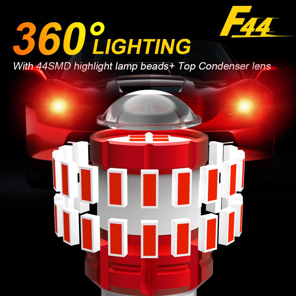 FungLam 4x 7443 7440 LED Bulbs Red Brake Lights Flashing Strobe Blinking Rear Alert Safety Brake Tail Stop Parking High Power LED Light Bulbs