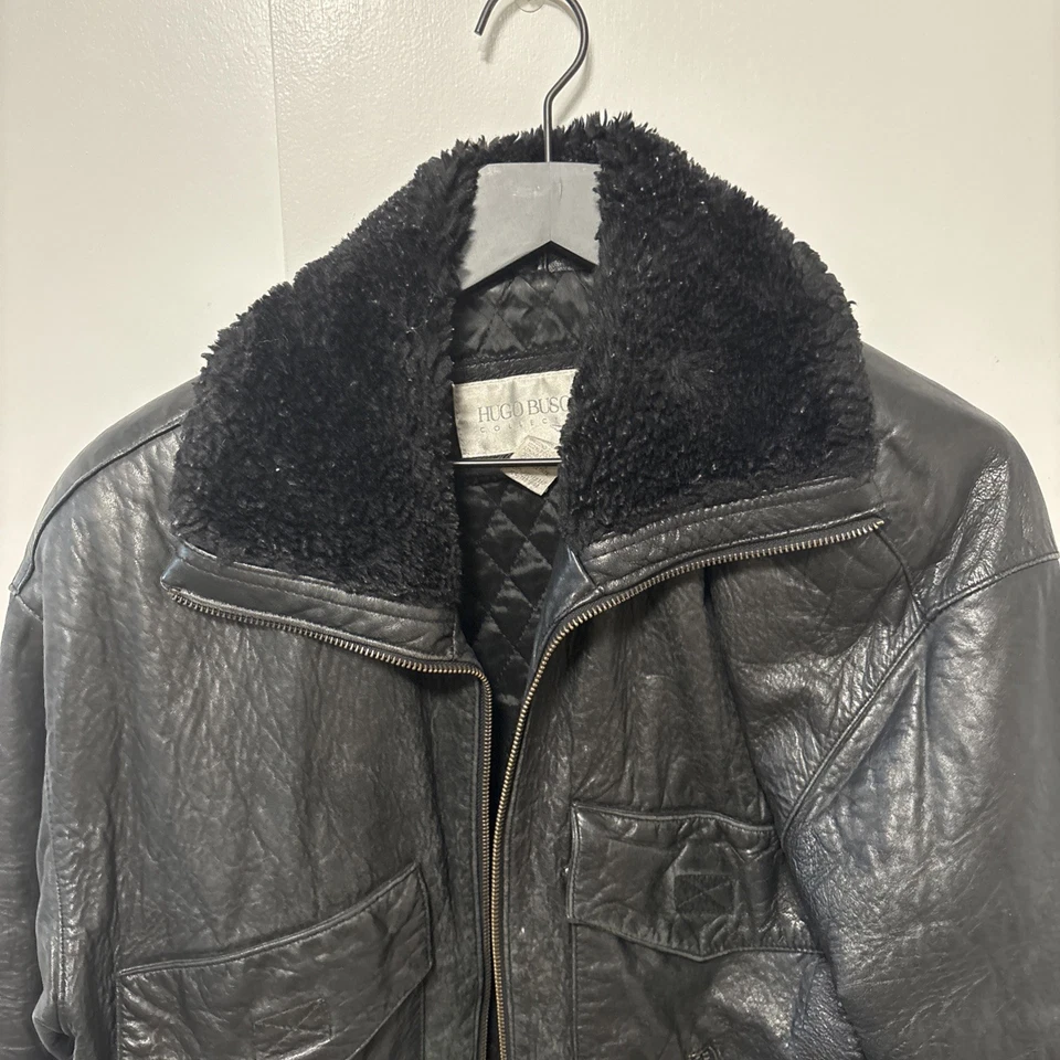 Vintage Hugo Buscati Collection Women's Black Genuine Leather Bomber Jacket Sz S - Image 2 of 4