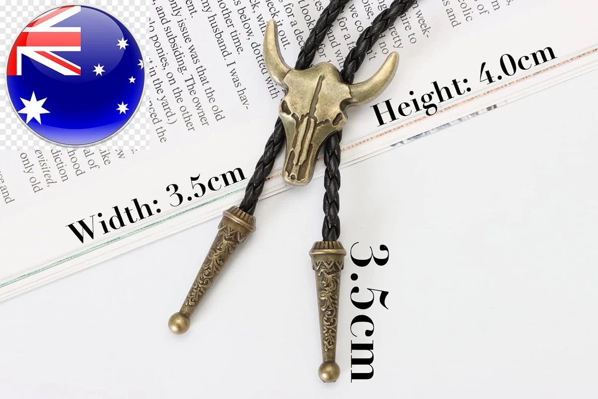 Western Vintage Bolo Tie for Men - Cow Skull Design Cowboy Tie - Black Leather B