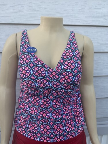 Catalina Tankini Top 2X &3X Striped Multicolor Floral Tummy Minimizing New WT - Picture 3 of 9