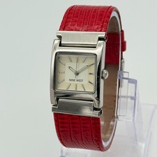 Women's NINE WEST 9W Classic Silver Tone 25mm Watch, Red Leather Band, NW/1623