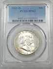 1963 D Franklin Half Dollar PCGS MS63 90% FBL Frosty New Holder #J247E