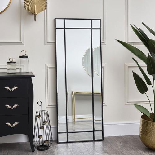 Black Framed Art Deco Wall / Leaner Mirror vintage full length slim tall vintage - Picture 1 of 4