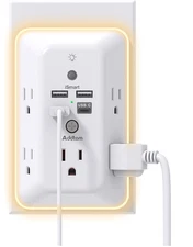 Surge Protector, Outlet Extender with Night Light, Addtam 1C3A, White