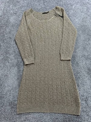 Massimo Dutti Sweater Dress Small Womens Beige Cotton Knitted Raglan Sleeve
