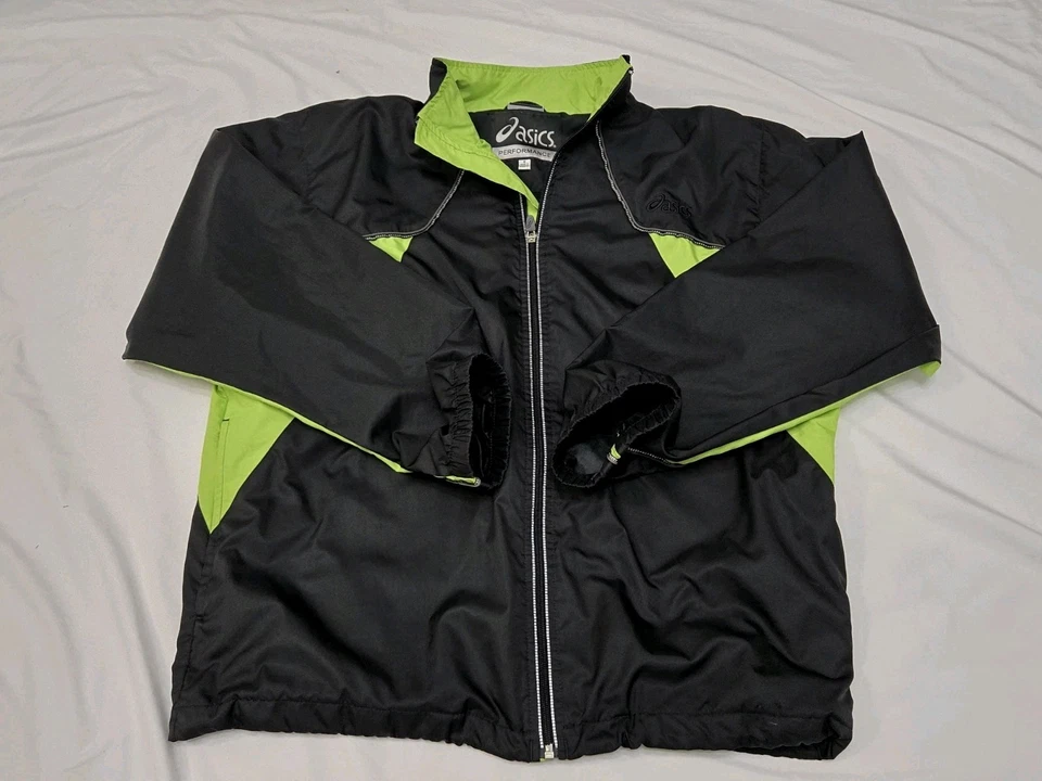 Jaqueta corta-vento vintage masculina ASICS HTF Performance preta verde tamanho médio - Imagem 3 de 4