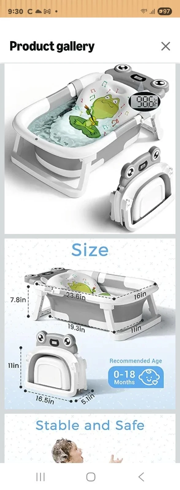BEBELEH Foldable Collapsible Baby Bathtub with Temperature Sensor