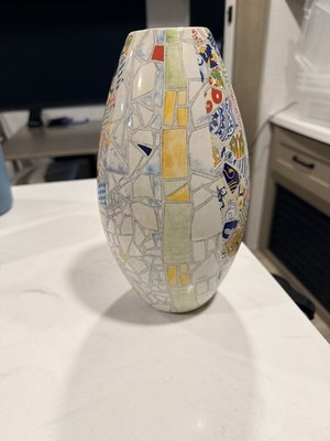 Crate & Barrel Antoni Gaudi faux mosaic print vase.  Decorative