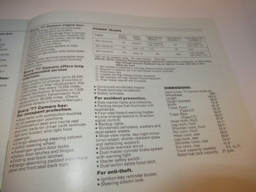 Vintage 1977 Chevy Camaro Dealership Sales Advertising Brochure 11" x 8.5" - Imagen 14 de 17