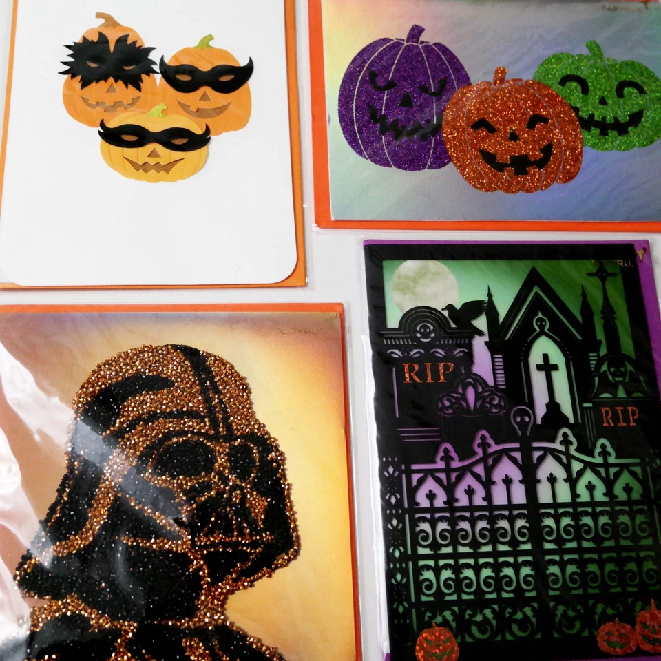 Papyrus Lot of 4 Halloween Greeting Cards Star Wars Pumpkins NEW! Embellished - Image 2 of 4