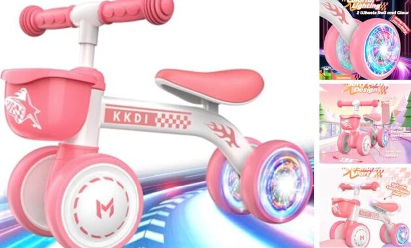 Kkdi Baby Balance Bike Ride on Toys for 1 2 Year Old, Pink Toddler Racing-Pink