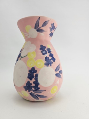Anthropologie Pink Floral Vase Handcrafted Stoneware 6.25" - Picture 4 of 10