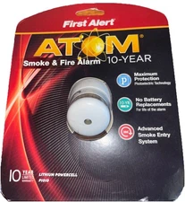 First Alert ATOM Smoke & Fire Alarm 10 Year Maximum Protection Model #P1010 ~New
