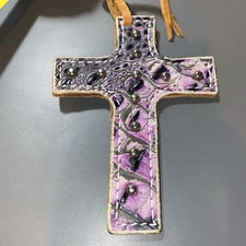 Leather Saddle Cross Handmade Leather Purple Tie On Showman Crucifix Christian