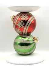 Bath & Body 3 Wick STACKED ORNAMENTS Candle Holder Pedestal Christmas Red Green