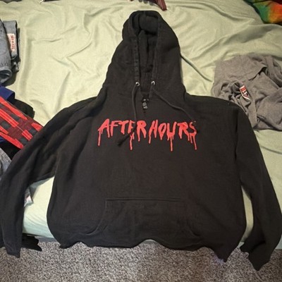 Black Red Graphic Print Fleece Pullover Hoodie for Men VLONE The Weekend 