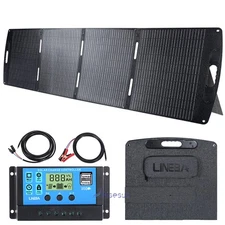 LINEBA 100W 200W Solar Panel Kit 12V Foldable Portable Suitcase Mono Camping RV