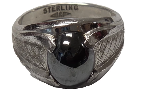 Vintage Clark & Coombs Art Deco Sterling Silver Smooth Hematite Ring Size 5.5