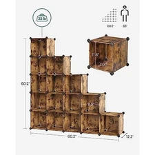 16-Cube Storage Rack Closet Organizers Room Organization Book Shelf Rustic Brown