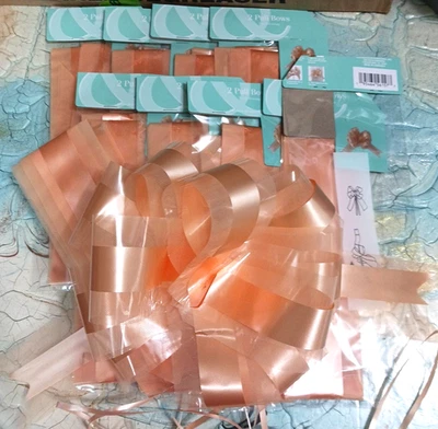 Peach Bows with tulle. 8 Large Wedding Pew Bows Wedding Aisle Decorations. 4 pks - Image 1 of 4