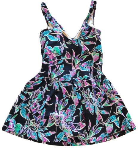 Azul Women's Swim Dress Black Floral One Piece Swimsuit Small. AW - Picture 2 of 6