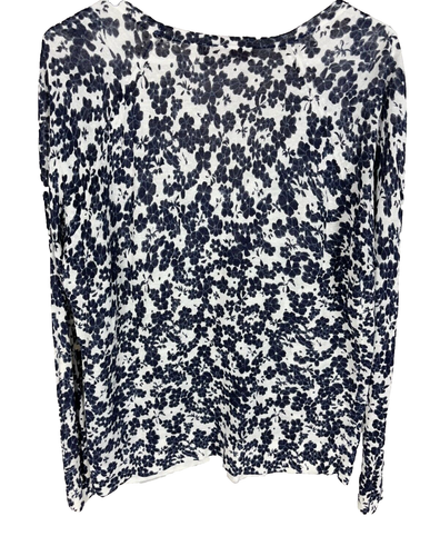 ANN TAYLOR LOFT Sweater M Blue White Floral Linen Blend Semi Sheer Boho Fairy - Picture 4 of 4