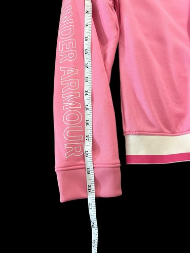 Girls Hoodie Under Armour Y Large Pink Logo Full Zip Waist Band Sweatshirt - Picture 9 of 10