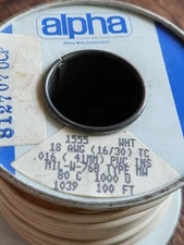 Alpha Wire 1555 18 AWG PVC Insulated Hook-Up wire, White 100ft/30M
